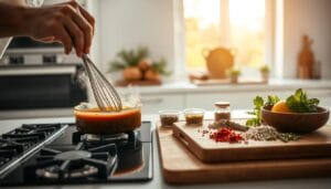 browning sauce being cooked