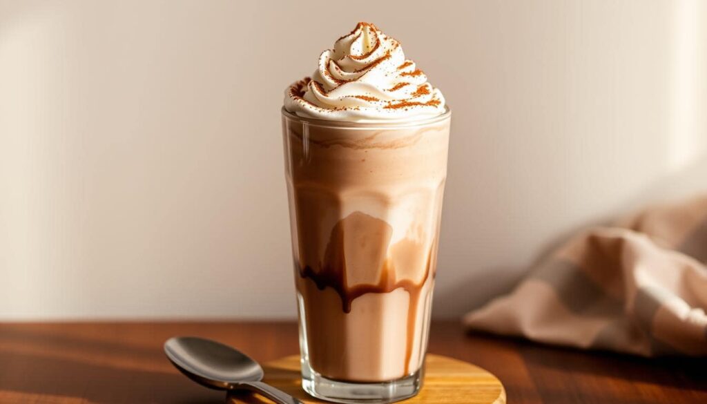 Creamy chocolate milkshake topped with whipped cream and chocolate drizzle in a tall glass