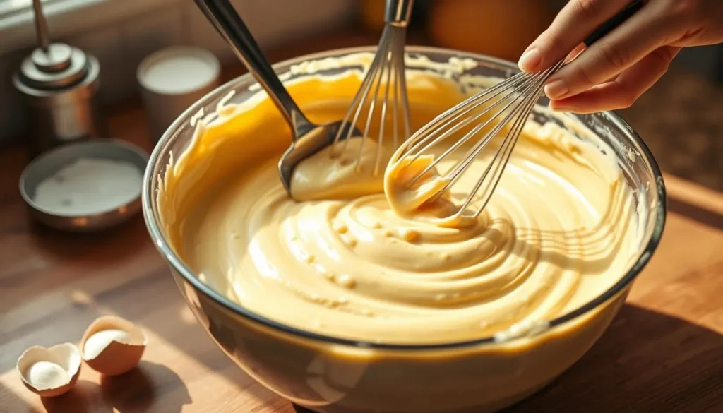 Creamy mixture of eggs, cottage cheese, and seasonings in a bowl before baking