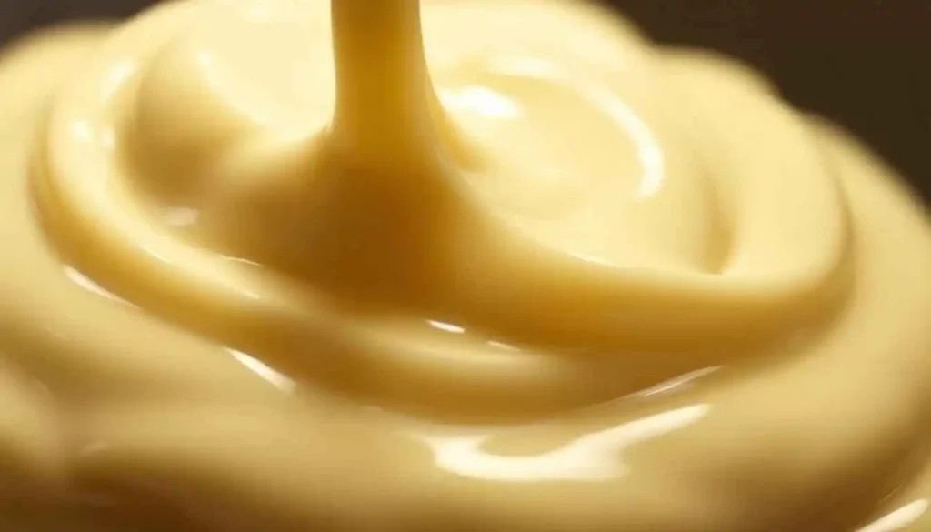 Creamy white enchilada sauce being poured from a bottle onto white chicken enchiladas.